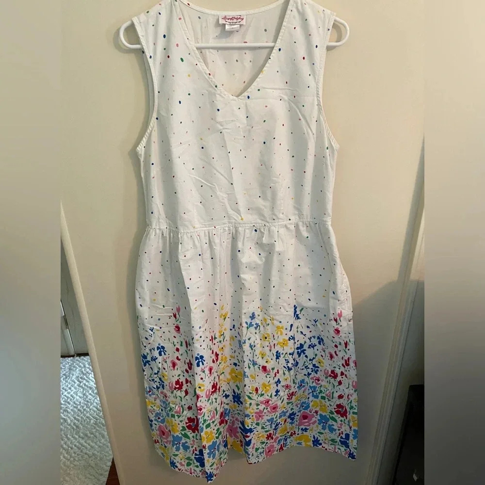 LANZ of Salzburg Confetti Floral Dress Scottie MIDI Length Pockets Sz M